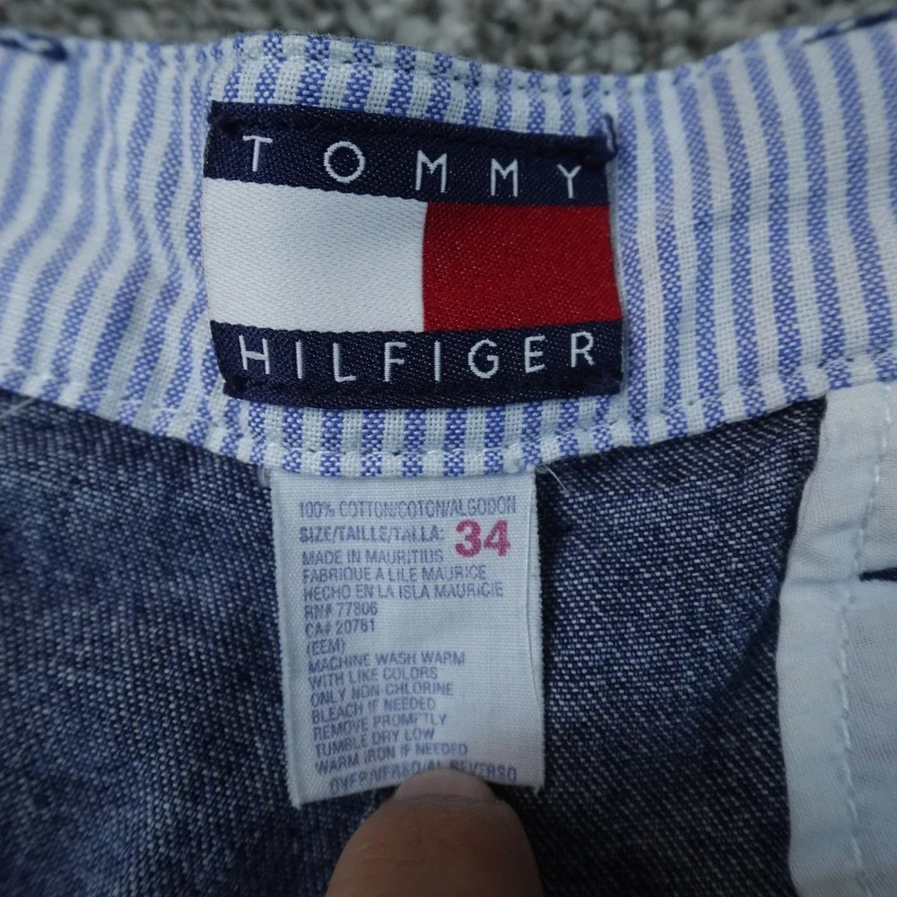 VTG Tommy Hilfiger Shorts Mens 34 Dark Blue Denim Pleated Chino Golf 90s Dad Y2K